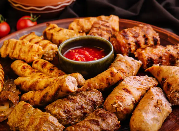 assorted barbecue of meat rolls or mici